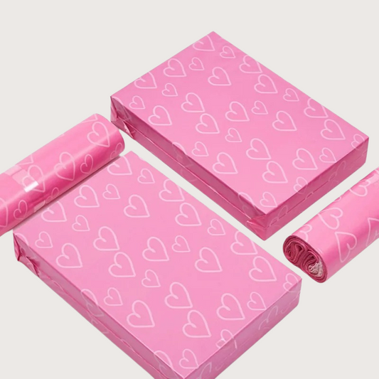 Pink Heart Poly Mailing Bags - 2 shades